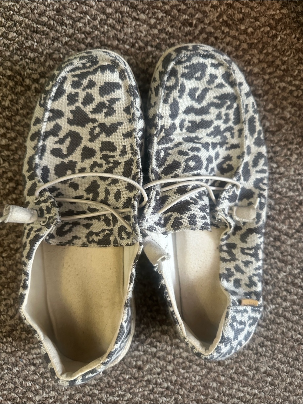 Hey Dude Women's Leopard Print Slip-On Moccasins in Black and White